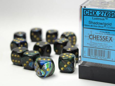 Chessex 16mm D6 Dice Block Lustrous Shadow Gold (12) Hot on Sale