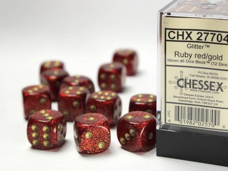 Chessex 16mm D6 Dice Block Glitter Ruby Gold Discount