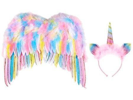 Dress Up Kit - Unicorn - Wings W Head Band - Rainbow For Sale